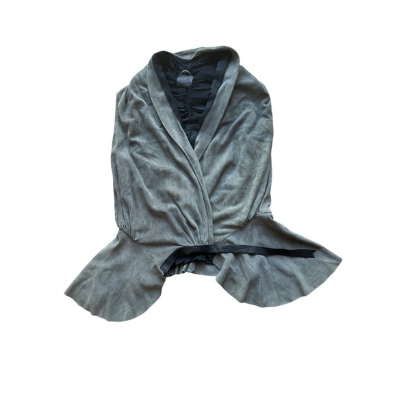 Grai Women Grey Suede Leather Draped Ruffle Peplum Vest Made in USA Size M - Picture 3 of 12